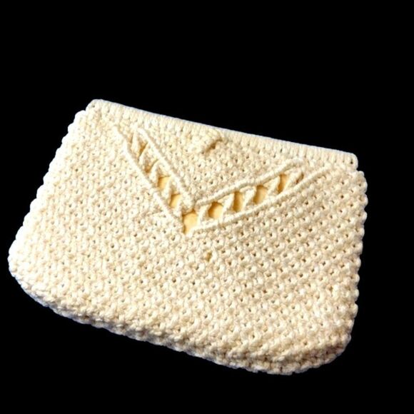 Vintage Macrame Crochet Off-White Clutch Purse Bag - Picture 2 of 8
